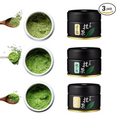 3 pakāpju Matcha komplekts Ceremonial Grade Premium Matcha Culinary Hoshino Tea Zaļā tēja no Japānas, Premium Matcha Tea, Ceremonial Quality Green Tea Powder from Japan, Hakuju Ike no Shiro Tsuyu