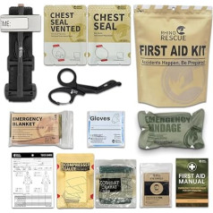 RHINO RESCUE IFAK Trauma Kit, First Responder Trauma Kit, Military First Aid Kit with Tourniquet, Chest Seal, 6 in Israeli Bandage, 2 Compressed Gauze (with 11 Pieces)