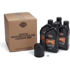 HARLEY-DAVIDSON vai Liqui Moly motociklu eļļas maiņas komplekts Premium 5 eļļas filtri + motoreļļa 20W-50 (4 L) + O-Ring blīvējums, melns