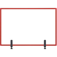 Bi-Office 120cm x 90cm stikla šļakatu siets ar metāla kronšteiniem piestiprināšanai pie galda ar sarkanu alumīnija rāmi