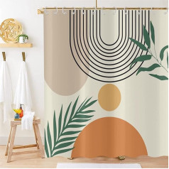 Hnmdmyi Dušas aizkars Boho 180 x 180 cm, Mid Century Abstract Leaf Arch Sun Beige dušas aizkari Modern Minimalistiskā estētiskā māksla Vannas aizkars Ūdensizturīgs poliestera auduma mazgājams vannas aizkars