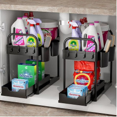 GEMWON 2 x virtuves organizators, 2 līmeņu plaukts zem izlietnes ar 4 āķiem un 2 kausiem, izlietnes organizators, vannas istabas organizators, skapja organizators, organizatoru sistēma virtuvei, mājsaimniecībai un dzīvojamām telpām 2 gab.