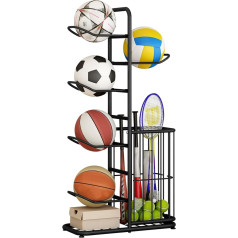 Garāžas organizators sporta inventāra glabāšanai, basketbola glabāšanas plaukts, noņemams stāvpaketes turētājs ar 5 bumbu statīviem un groziņiem, glabāšanas plaukts regbija, volejbola, futbola turētājiem