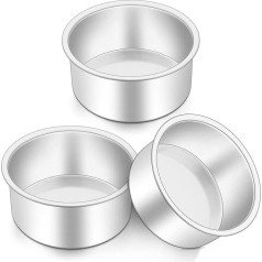 4 collu kūkas skārda, Onader nerūsējošā tērauda slāņa kūkas pannas, 3 kārtu komplekts, mini apaļas apaļas cepšanas paplātes kūkas veidnes dzimšanas dienai, Ziemassvētku kāzām, viengabala dizains un taisna puse, spoguļa apdare un trauk