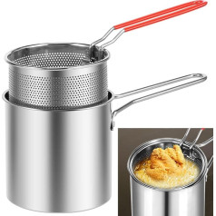 Deep Fryer with Basket, 304 Stainless Steel Deep Fryer Pot with Strainer Basket, 1200ml, Mini Oil Fryer with Handle, Multifunctional Kitchen Gadgets, Small Fryer Pan for Tempura Chips, Fish, Chicken