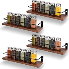 Miorkly 4 gabalu komplekts Spice Rack Wall No Drilling (40 x 9,5 x 7 cm), Virtuves plaukts Akacijas koka skapītis, garšvielu organizators, virtuves sienas plaukts, garšvielu turētājs un garšvielu plaukti, garšvielu turētājs, garšvielu plaukts, g