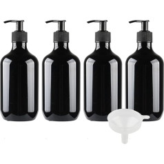 ZEOABSY Pack of 4 Empty 500 ml plastmasas 500 ml Black Soap Dispenser, 500 ml 16,9 oz losjona dozators pudele ar želejas dozatora sūkņa pudeli uzpildīšanai šampūns vannas istaba viesnīca losjons, želeja ar piltuvi