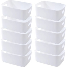 EURXLQ 10 uzglabāšanas kastes, plastmasas uzglabāšanas grozs ar rokturiem, sabiezināts vannas istabas organizators, virtuves skapīša grozi, uzglabāšana, plastmasas kaste vannas istabai, virtuvei (balta, 30 x 20 x 12 cm)