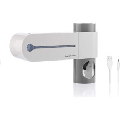 InnovaGoods® Smiluv UV zobu birstes sterilizators ar turētāju un zobu pastas dozatoru sterilizē zobu birstes un automātiski atbrīvo zobu pastu, ideāli piemērots vannas istabai