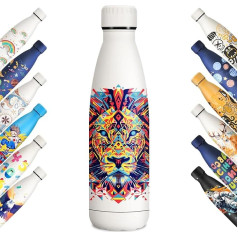 KollyKolla Ūdens pudele, 500 ml, termosa flakons ar personalizētu apdari, piemērots gāzētiem dzērieniem, bez BPA, vakuumizolēts termosa flakons, drošs pret noplūdi sportam, skriešanai, velosipēdam, lauvas lietošanai