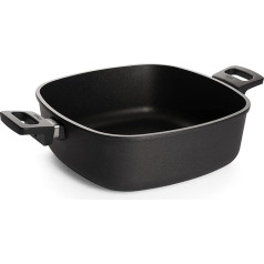 Woll Nowo Titanium Cast Iron Square Casserole Dish Inductive 28 x 28 cm 10 cm High 6.0 Litres with 2 Side Handles Suitable for All Hobs Aluminium Oven-Safe Black