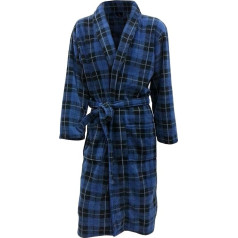 John Christian Men's Thermal Fleece Dressing Gown with Tartan Pattern Blue