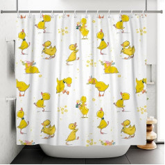 Ttincceer Yellow Duck dušas aizkars ar āķiem, karikatūra Cute Animal Duck Pet Vannas istabas aizkars Funny Animal Yellow Flower Vannas istabas aizkars Ūdensizturīgs vannas aizkars 180 x 180 cm