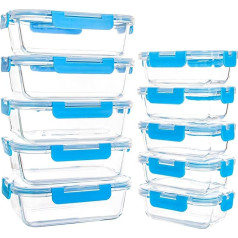 YARYOUNG Set of 10 Glass Food Storage Containers, Storage Containers, Glass Containers with Lid, BPA-Free, Suitable for Microwave, Freezer and Dishwasher