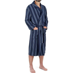 John Christian Light Striped Pure Cotton Dressing Gown Navy Blue