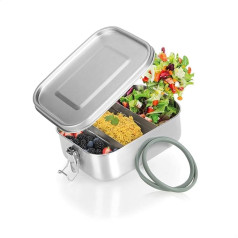 Robin Goods® pusdienu kārba no nerūsējošā tērauda - pārtikas uzglabāšanas trauks ar noņemamu dalītāju - necaurlaidīgs, pateicoties silikona blīvējumam - 800 ml uzglabāšanas kārba - kempings / pikniks (1 iepakojums - 800 ml)