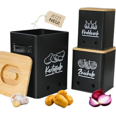 Lodgine® Potato Storage Box [Set of 3] - A real eye-catcher in your kitchen. - Create order with this stylish storage container set and inspire friends and family... (Black)