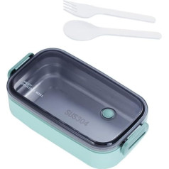 Bento pusdienu kaste pieaugušajiem, 1 slāņa necaurlaidīga Bento kaste ar piederumiem, Bento pusdienu kaste pieaugušajiem un bērniem, droša mikroviļņu krāsnī, trauku mazgājamā mašīnā, mīļa Bento kaste (zaļa)