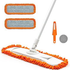 JEHONN Mop grīdas slaucītājs ar 2 mikrošķiedras spilventiņiem, 127 cm plakana mopa cietkoksnes, lamināta, flīžu, marmora grīdām