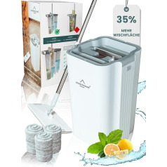 WONDERHOME TripleClean Plus mopes komplekts ar spaini - Grīdas mope ar inovatīvu 3 kameru sistēmu - Mope ar lielu tīrīšanas spaini - Grīdas mopes komplekts - Mope ar tīrīšanas funkciju - TripleClean Plus Komplektā ietilpst 3 x