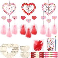 MWOOT 6 komplekti Herz Traumfänger Bastelset, DIY Holz Traumfänger in Herzform mit Feder, Valentinstag Kreativsets Hängende Dekorationen zum Basteln für Schlafzimmer Wand Fenster