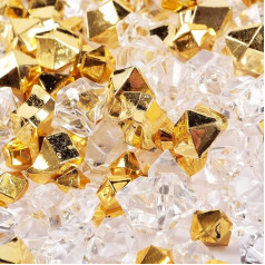 LUSSO LIA Pack of 150 False Crushed Ice Rocks Fake Diamonds Acrylic Crystals Gemstones for Vase Fillers Wedding Table Decoration Home and Party Decoration Table Scatter Crystals (Gold/Transparent)