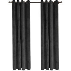 Widesmile 100% Blackout Curtains Velvet Grey 2 Panels Eyelet Rings Top Thermal Insulated Window Curtains for Kitchen Living Room Bedroom Nursery Dark Grey