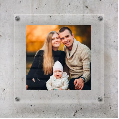 Instant Project 30 x 30 cm Acrylic Frame with Spacer for Photographs, Exterior Dimensions: 34 x 34 cm, Made of Plexiglass, Clear Acrylic, Hanging Dimensions: Various Sizes