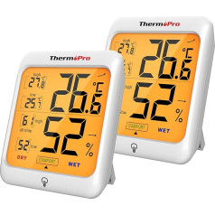 ThermoPro TP53 Digitālais termohigrometrs iekštelpu termometrs temperatūras un mitruma mērītājs telpu klimata kontrolei, komplekts no 2 gab.