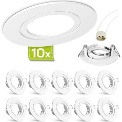 Linovum® padziļinājumā iebūvēta prožektora rāmja komplekts - balti krāsots apaļš stingrs montāžas rāmis, ieskaitot GU10 ligzdu LED vai halogēna gaismeklim 10 gab. komplekts