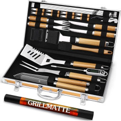 Grilliance 26 gabalu nerūsējošā tērauda bārbekjū piederumu komplekts Augstas kvalitātes BBQ bārbekjū piederumu komplekts Ideāls bārbekjū rīku komplekts vīriešiem Dāvana ar pārnēsājamu glabāšanas futrālīti un gaļas termometru Dzelt
