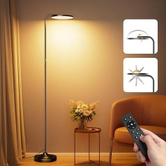 SIBRILLE 36 W LED stāvlampa ar regulējamu apgaismojumu, īpaši spilgta stāvlampa, moderns LED gaismeklis ar tālvadības pulti, 3000 K - 6000 K augsta grīdas lampa, rotējoša lasīšanas lampa, stāvlampa viesistabai, guļamistabai,