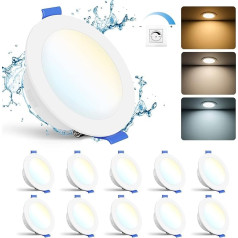Gr4tec LED iebūvēts prožektors, 230 V, dimmējams, 10 x 6 W LED prožektori, vannas istabas IP65, plakanie griestu prožektori, 3CCT, silti balts, neitrāli balts, vēss balts, 700 lm, starmeši, griestu gaisma,