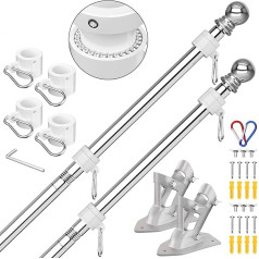 ZMTECH karoga masta komplekts mājai 1,8 m (6 pēdas) karoga masts ar turētāju karogam, nerūsējošā tērauda karoga masts āra mājai, dārzam, pagalmam, dzīvojamo vai komerciālo karogu mastu komplekts (bez karoga, sudraba krāsā, 2 komplekti)