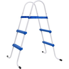 vidaXL Baseina kāpnes neslīdošas Peldbaseina kāpnes Drošības kāpnes Baseina ieejas kāpnes kāpnes virszemes baseinam Zils balts 84 cm tērauds