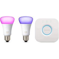 Philips Hue White and Colour Ambiance E27 LED apgaismojuma sākumkomplekts, 4 paaudzes, regulējams, vadāms ar lietotni, saderīgs ar Amazon Alexa (Echo, Echo Dot)