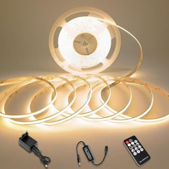 MOJIAZH COB LED gaismekļi 4000K Naturweiß, 24V 10M Dimmbares, IP20 Indirekte Deckenbeleleuchtung, mit RF Fernbedienung, GS Netzteil, CRI90+ Klebe LED Streifen, TV Hintergrundbeleuchtung DIY Dekoration.
