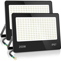 HAPYLUMI 200 W āra LED prožektors, 2 gabali, āra prožektors, 20000 LM, īpaši spilgts 6500 K LED prožektors, IP67 ūdensizturīgs LED prožektors, āra lampa dārzam, darbnīcai, patio, sporta laukumam