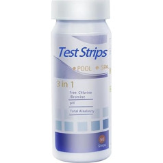 3 in 1 baseina testera un spa testēšanas sloksnīšu komplekts - 50 ūdens testeri pH vērtībai, kopējai sārmainībai un atlikušajam hloram