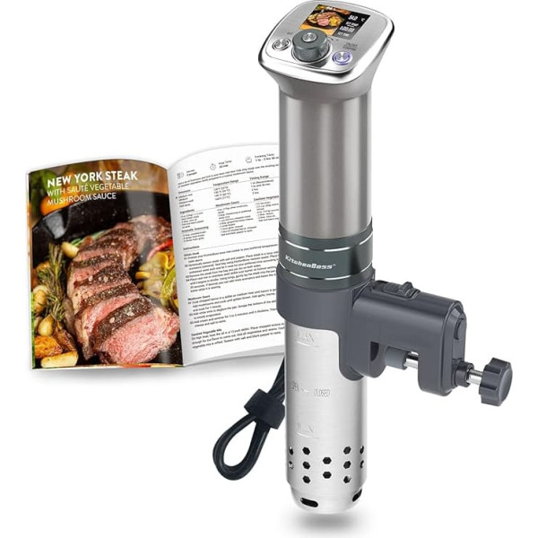 KitchenBoss Sous-Vide Garer Ultra kluss niršanas cirkulators: Krāsains LCD displejs | G320 Pro Silver Machine, bezsuku līdzstrāvas motors | 1100 Watt | Komplektā ar recepšu grāmatu | IPX7