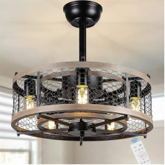 Griestu ventilators ar apgaismojumu Vintage Industrial Quiet Fan Griestu gaisma ar tālvadības pulti E27 Retro Cage ventilatora piekaramais apgaismojums guļamistabai Dzīvojamā istaba Ēdamistaba Virtuves ventilatora gaisma
