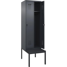 kaiserkraft | Spind Evolo Plus Sitzbank | 2 Abteile | grau | B 600 mm | Sicherheits-Drehriegel | mit untergebauter Sitzbank | Kunststoff
