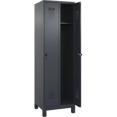 C + P Möbelsysteme C+P | Spind Evolo Plus | 2 abteile | grau | B 600 mm | mit Breiten Füßen | Drehriegel