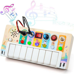 SLEMAKO Koka Montessori rotaļlieta ar aizņemtu tāfeli, LED gaismām un elektronisko klavieru, izglītojoša rotaļlieta, mūzikas rotaļlieta, dāvana zēniem un meitenēm no 3 gadu vecuma Ziemassvētkiem un dzimšanas dienai
