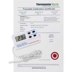 Thermometer World Kalibrēts digitālais ledusskapja saldētavas termometrs ar izsekojamu 2 punktu kalibrēšanas sertifikātu