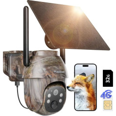 usogood 4G LTE Solar Wildlife Camera, 360° 2K Wildlife Camera ar neierobežotu satiksmes paketi, SIM karti, 32 GB atmiņas karti, mobilā tālruņa pārraides aplikāciju, IP66 ūdensizturība