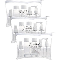 Sichler Beauty Travel Set rokas bagāža: Komplekts no 3 ceļojumu maisiņiem ar rāvējslēdzēju, 21 konteiners lidojuma rokas bagāžai (ceļojuma dušas želejas konteiners, ceļojuma komplekta konteiners, koferu organizators).