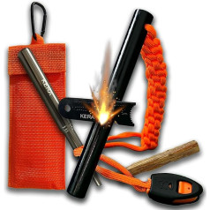 KERA® Outdoor Fire Steel XXL Komplektā ietilpst soma + alva + aukla + aukla + caurulīte | Flint Survival | Fire Starter | Magnija uguns starteris | Flint | Eternal Match Outdoor Lighter