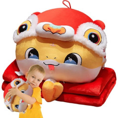 Spilvenu sega, 2025. gada čūskas gads Rokas sildītāja sega Cartoon Lion Snake Plush Stuffed Hug Pillow Portable Travel Blanket and Pillow Set for Camping, Car Studio