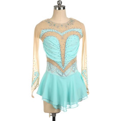 YDHTIZ Daiļslidošanas tērps meitenēm Zils Spandekss Konkurences tērps Bērnu meiteņu garām piedurknēm Leotard Diamond balerīna tērpi Konkurences apmācība Athletic